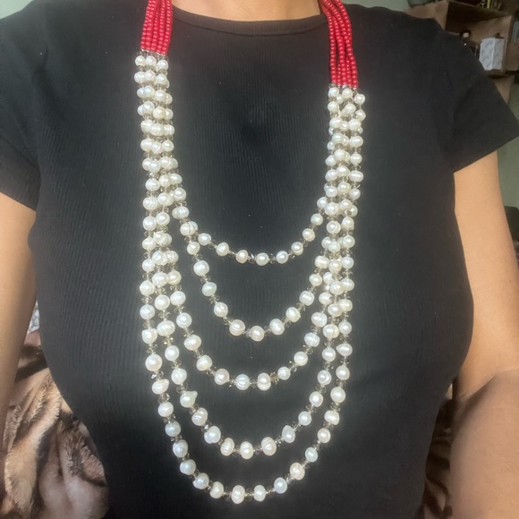 Freshwater Pearl & Austrian Crystal beaded dangle necklace - Picture 4 of 6